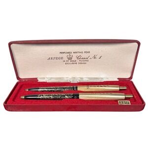 Chanel No 5 Arpege Perfumed Pens Set 14 KT Gold Filigree Writing Designer Luxury